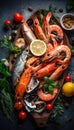 Variety assorted of Greek seafood. Generative AI