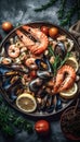 Variety assorted of Greek seafood. Generative AI