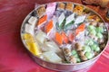 Variety of authentic Penang nyonya kueh in tray for sale