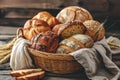 Variety of bakery bread products in basket