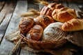 Variety of bakery bread products in basket