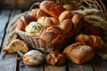 Variety of bakery bread products in basket