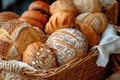 Variety of bakery bread products in basket