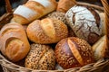 Variety of bakery bread products in basket