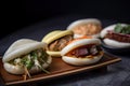 a variety of bao buns with different fillings, including savory and sweet