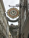 Variety beautiful shop name plate at Getreidegasse shopping street in Salzburg, Austria.