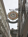 Variety beautiful shop name plate at Getreidegasse shopping street in Salzburg, Austria.