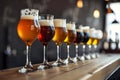 Variety of Beer Glasses Filled with Different Brews. Concept Beer Tasting, Craft Beer Selection,