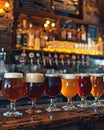 Assorted Beer Glasses on Bar Counter Royalty Free Stock Photo