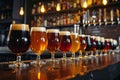 Assorted Beer Glasses on Bar Counter Royalty Free Stock Photo