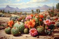 a variety of blooming cacti in a desert landscape Royalty Free Stock Photo