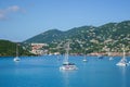 Variety of boats in the harbor in the Caribbean of St. Thomas US Virgin Islands Royalty Free Stock Photo