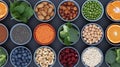 A variety of bowls filled with different types of fruits and vegetables, AI