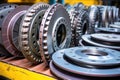 variety of brake rotors lined up Royalty Free Stock Photo