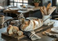 Variety of breads and bottles of olive oil Royalty Free Stock Photo