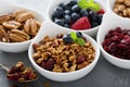 Variety of breakfast food in small bowls