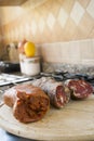 Variety of calabrian sausages: nduja and soppressata Royalty Free Stock Photo