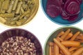 Variety of Canned Vegetables in Bowls Royalty Free Stock Photo