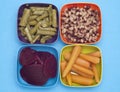 Variety of Canned Vegetables in Colorful Bowls Royalty Free Stock Photo