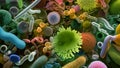 A variety of cell phones from various brands and models displayed together in one photograph, Microscopic view of bacteria in a