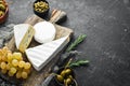 Variety Cheese soft brie and blue. Top view. Royalty Free Stock Photo