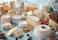 Variety of Cheeses on Light Blue Background Royalty Free Stock Photo
