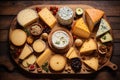 Variety of Cheeses on Rustic Wooden Plate Royalty Free Stock Photo