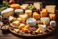 Variety of Cheeses on Rustic Wooden Plate Royalty Free Stock Photo