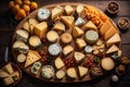 Variety of Cheeses on Rustic Wooden Plate Royalty Free Stock Photo