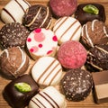 Variety of chocolate candy truffles pralines. Royalty Free Stock Photo