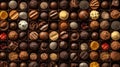 Variety chocolate pralines top view. Generative AI