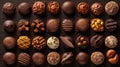 Variety chocolate pralines top view. Generative AI Royalty Free Stock Photo