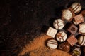 Variety of Chocolates white, dark, and milk chocolate, Chocolate Truffle on black background Royalty Free Stock Photo