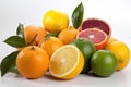 Variety of citrus fruits. Orange, lime, lemon, sicilian orange isolated on white background. Generative AI Royalty Free Stock Photo