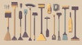 A variety of cleaning tools arranged neatly on a light background showcasing their unique designs and purposes for