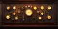 Variety of clock faces on wooden panel