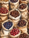 Variety of Coffee Beans in Sacks Royalty Free Stock Photo