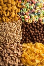 Variety of cold cereals overhead Royalty Free Stock Photo