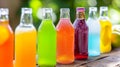 Variety of cold drinks in small bottles. Generative Ai Royalty Free Stock Photo