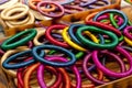 Variety colored handmade bangles are displayed Royalty Free Stock Photo