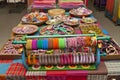 Variety colored handmade bangles are displayed