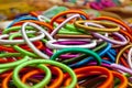 Variety colored handmade bangles are displayed