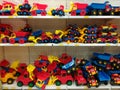 Variety of colored trucks at Jumbo store