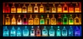 colorful alcohol bottles in bar shelves Royalty Free Stock Photo