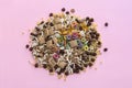 Circle of colorful cereals on pink background Royalty Free Stock Photo