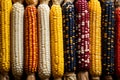 Variety of colorful corn. Autumn market. Generative AI