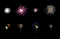 Variety of colorful fireworks isolated on black background Royalty Free Stock Photo