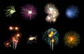 Variety of colorful fireworks isolated on black background Royalty Free Stock Photo