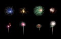 Variety of colorful fireworks isolated on black background Royalty Free Stock Photo