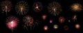 A variety of colorful fireworks isolated on black background Royalty Free Stock Photo